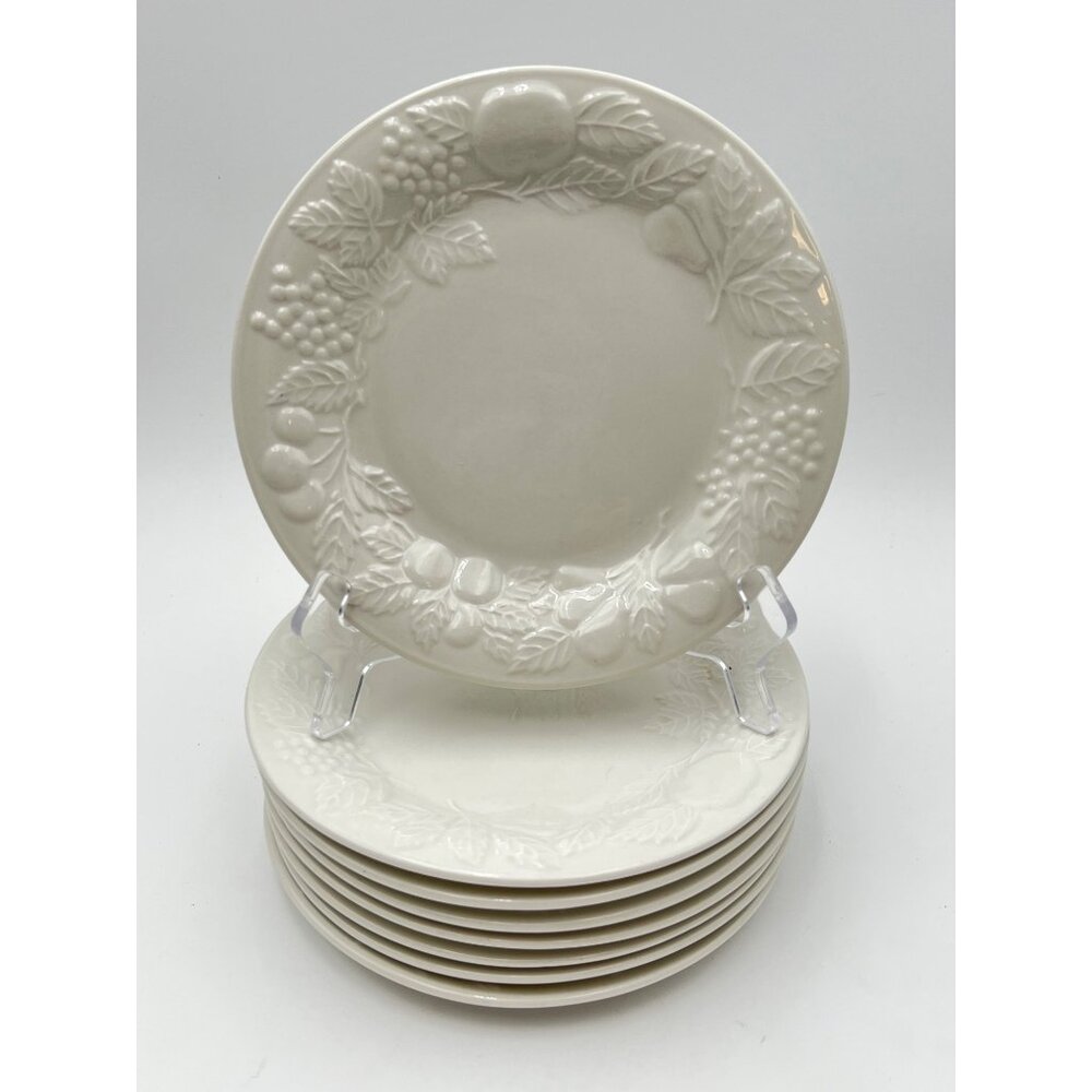 Gibsons Four Season Fruit Design Embossed Off White China Dinner Plates Set of 8